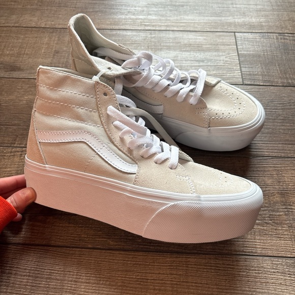 Vans Women's High-Top Sneakers - Beige and White - Picture 3 of 6